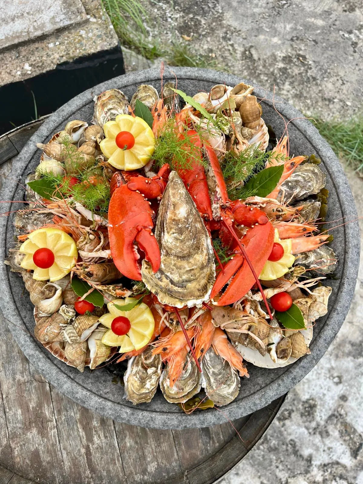 Plateau de fruits de mer : homard, huîtres, langoustines